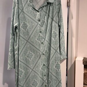 Drama NYC Plus Size 3X Green Boho Print Button-Up Midi Dress